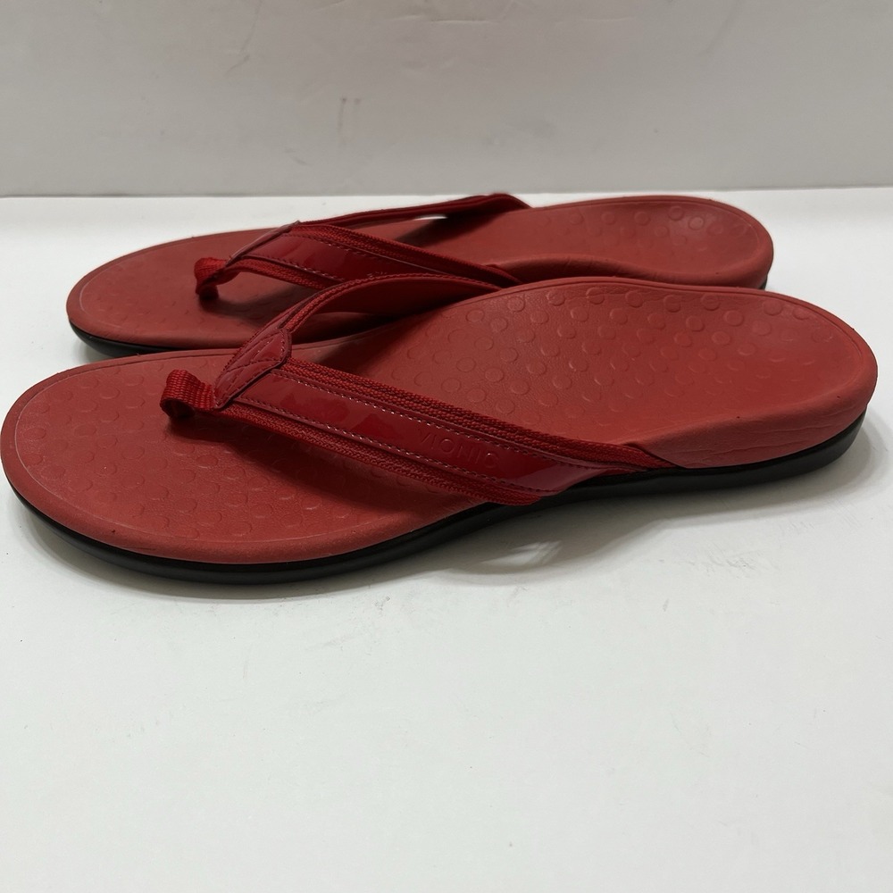 Vionic Red Thong Flip Flop Orthotic Sandals Patent Leather Trim Comfort Women 9